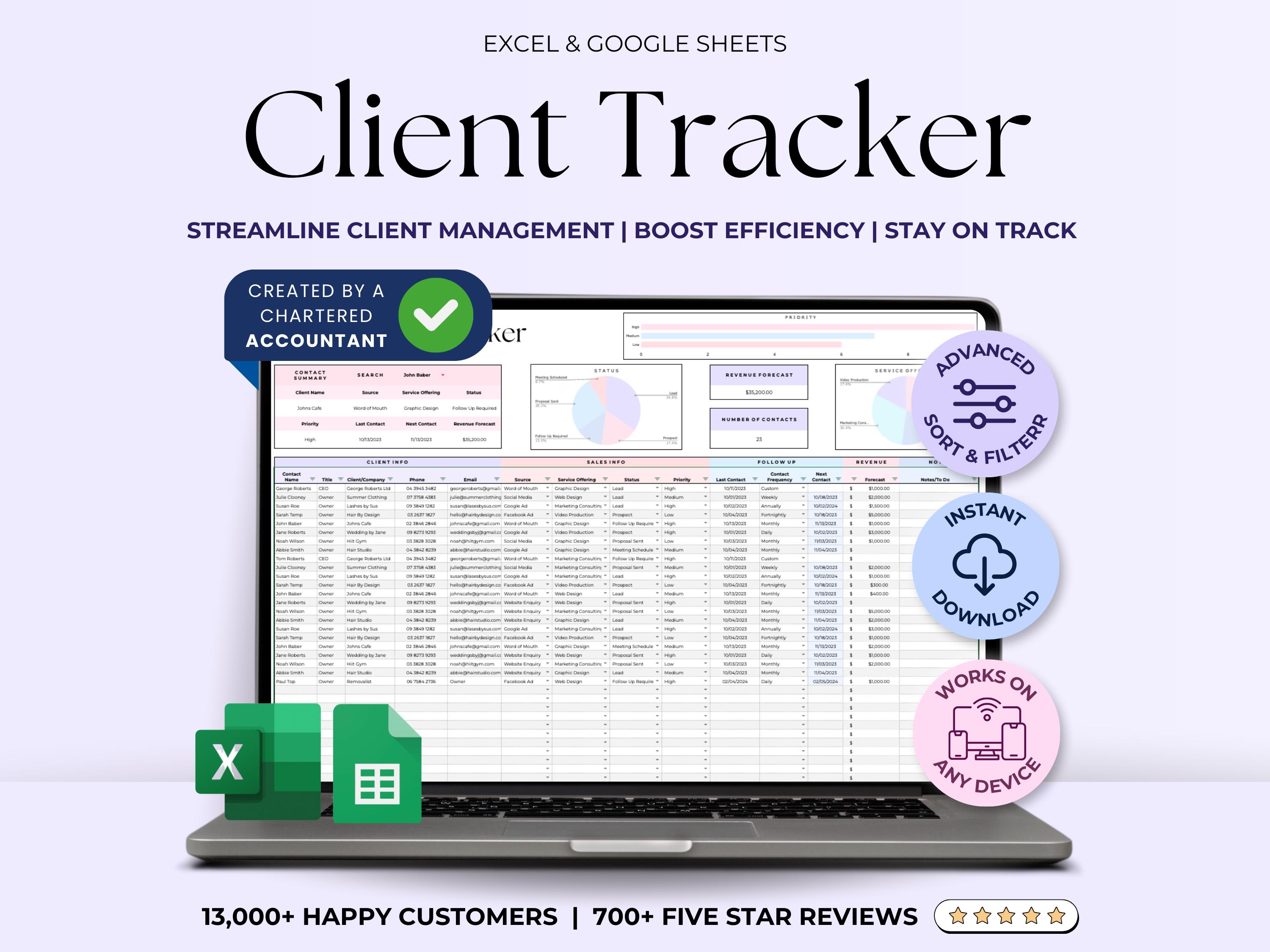 Kunden-Tracker-Arbeitsblatt, Kundenmanagement-Tool Google Sheets Excel, Small Business Digital crm Tracking-Arbeitsblatt, Bleiverkaufslog