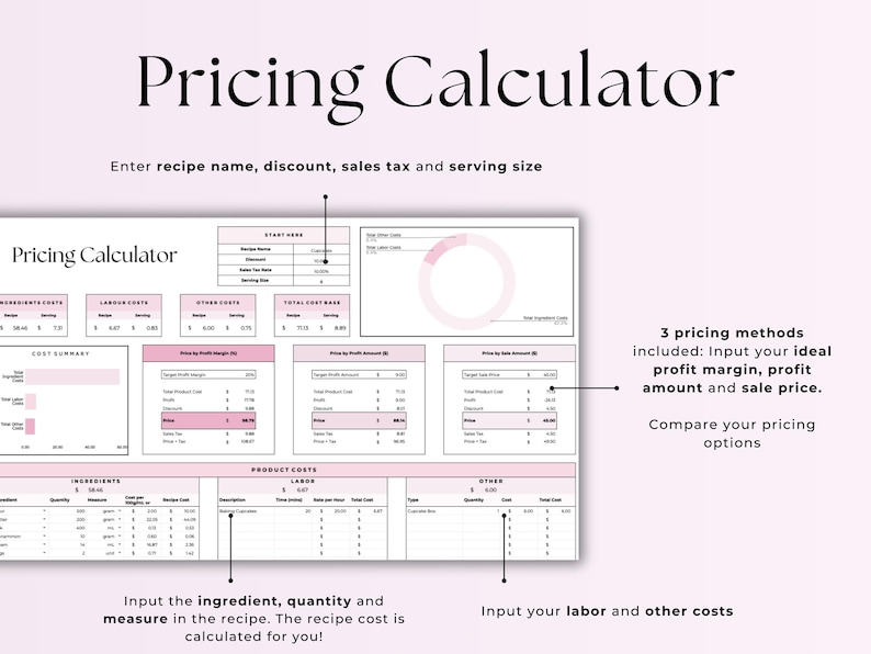 Recipe Cost and Pricing Calculator, Order Tracker Home Baker Business ...
