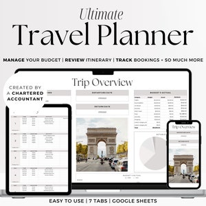 Travel Planner Spreadsheet, Digital Holiday Plan & Trip Itinerary Template Google Sheets, Packing List, Vacation Booking Planner, To do list