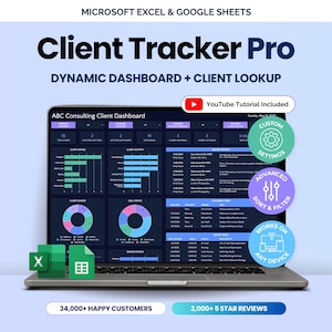 Client Tracker Spreadsheet Excel CRM Google Sheets Template Client Manager Template Small Business CRM Sales Dashboard Invoice Lead Tracker