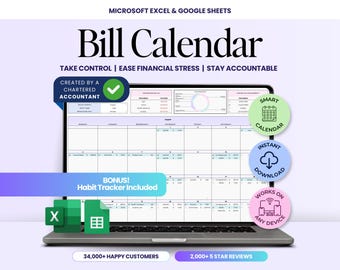 Bill Tracker Spreadsheet Google Sheets Bill Calendar Excel Editable Monthly Debt Planner Budget Expense Payment Template Personal Finance