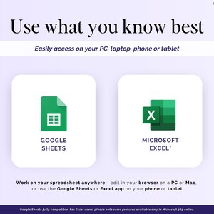 May include: An image promoting spreadsheet software, featuring the text "Use what you know best." It displays icons for Google Sheets and Microsoft Excel, with the text "Easily access on your PC, laptop, phone or tablet." The image promotes spreadsheet accessibility.
