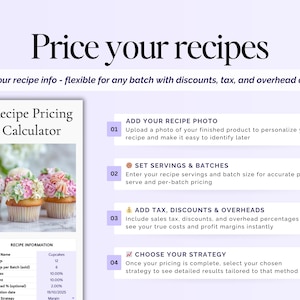Recipe Cost and Pricing Calculator, Home Baker Business Cake Costing ...