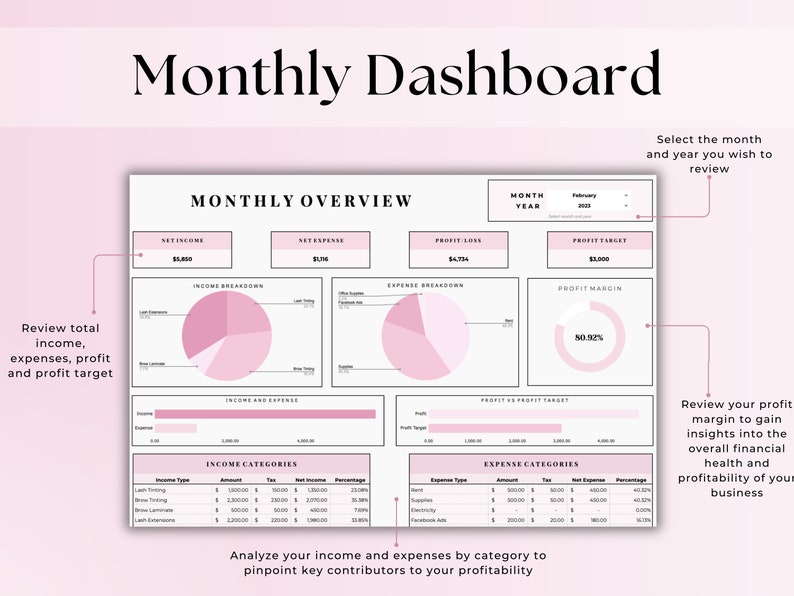 Easy Bookkeeping Spreadsheet Template for Beauty Business, Google Sheets Expense Tracker