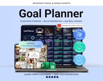 Goal Planner Spreadsheet Google Sheets Goal Tracker Excel SMART Goal Setting Template Digital Annual Vision Board ADHD New Years Resolutions