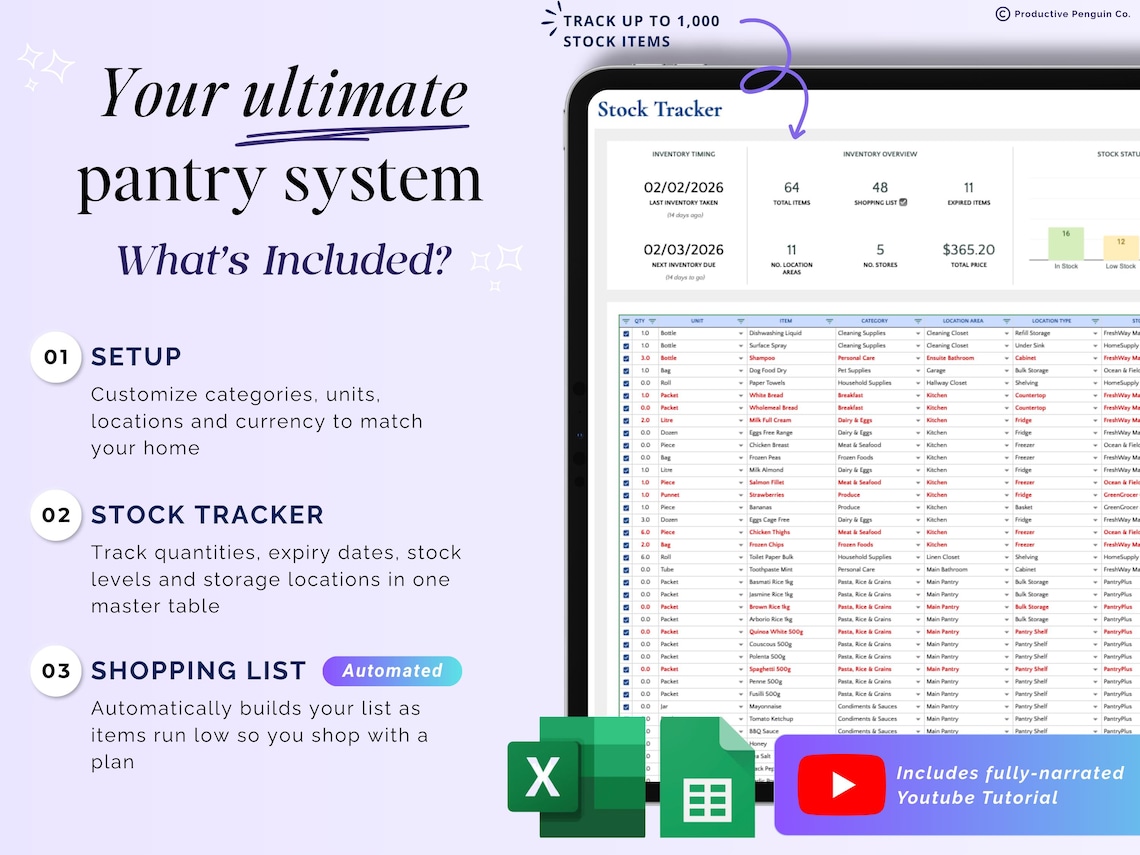 Pantry Inventory Tracker Spreadsheet Food Storage Freezer and Fridge ...