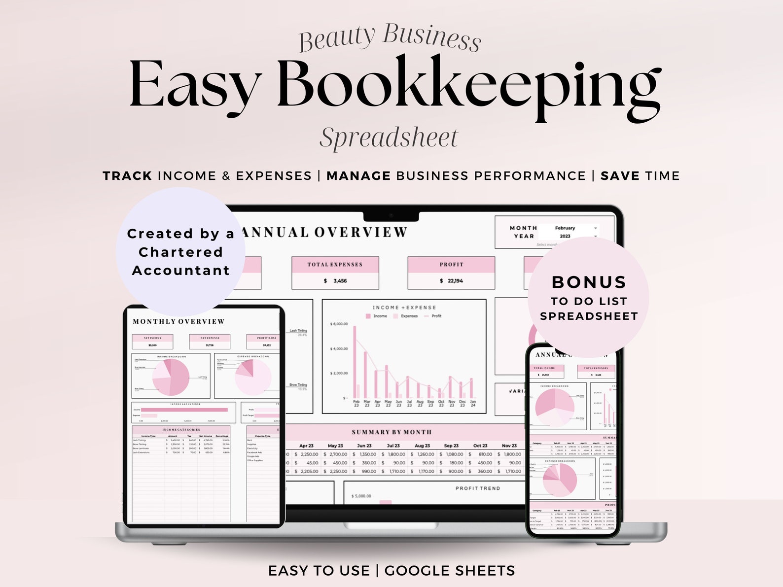 Easy Bookkeeping Spreadsheet Template for Beauty Business, Google ...