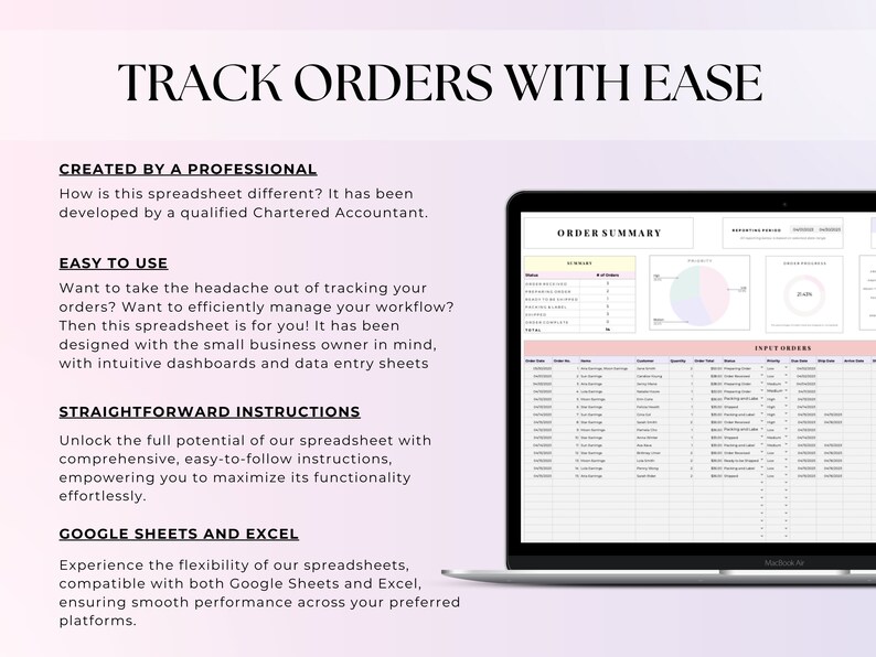Order Tracker Spreadsheet, Small Business Order Manager Google Sheets