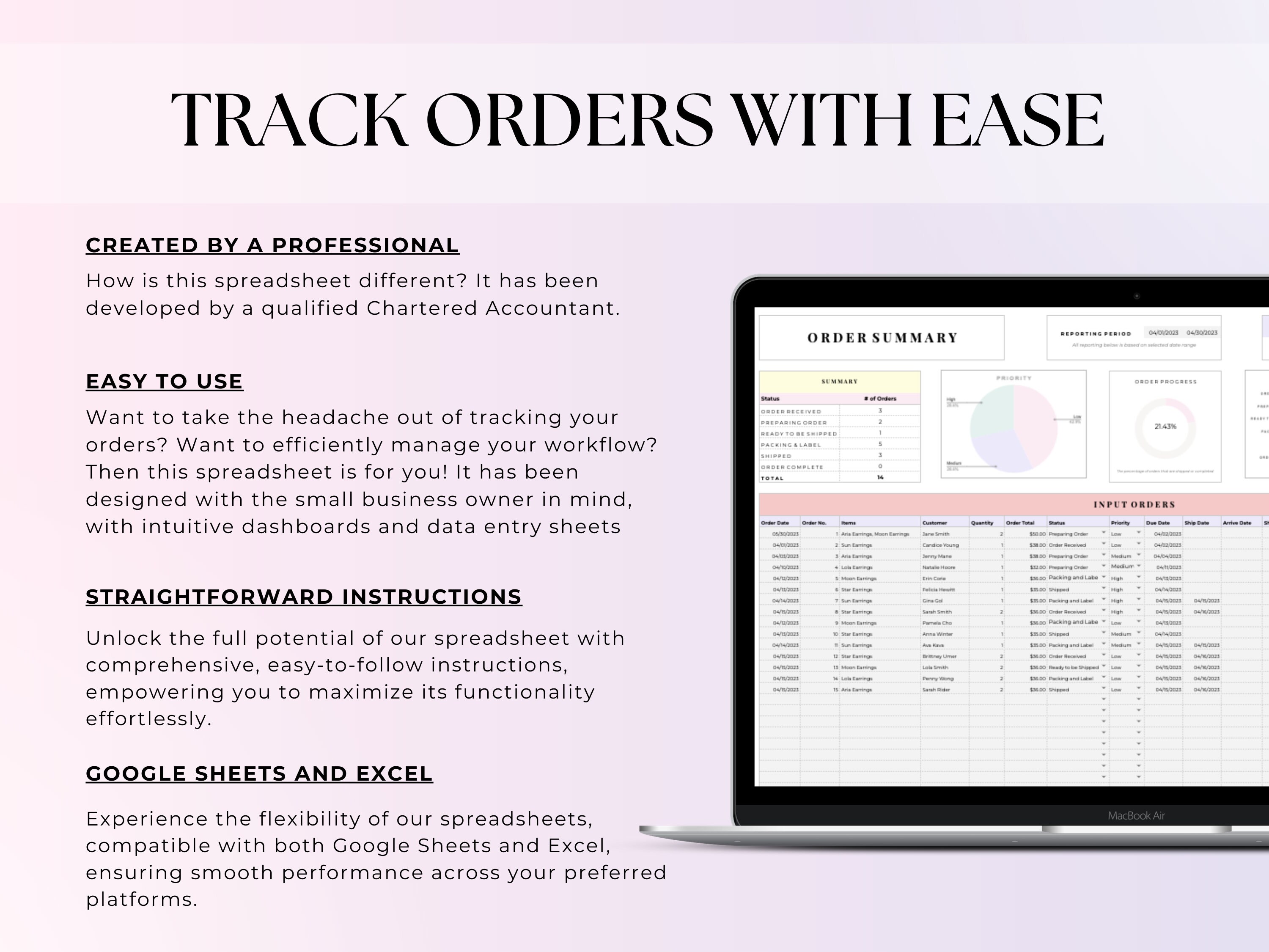 Order Tracker Spreadsheet, Small Business Order Manager Google Sheets