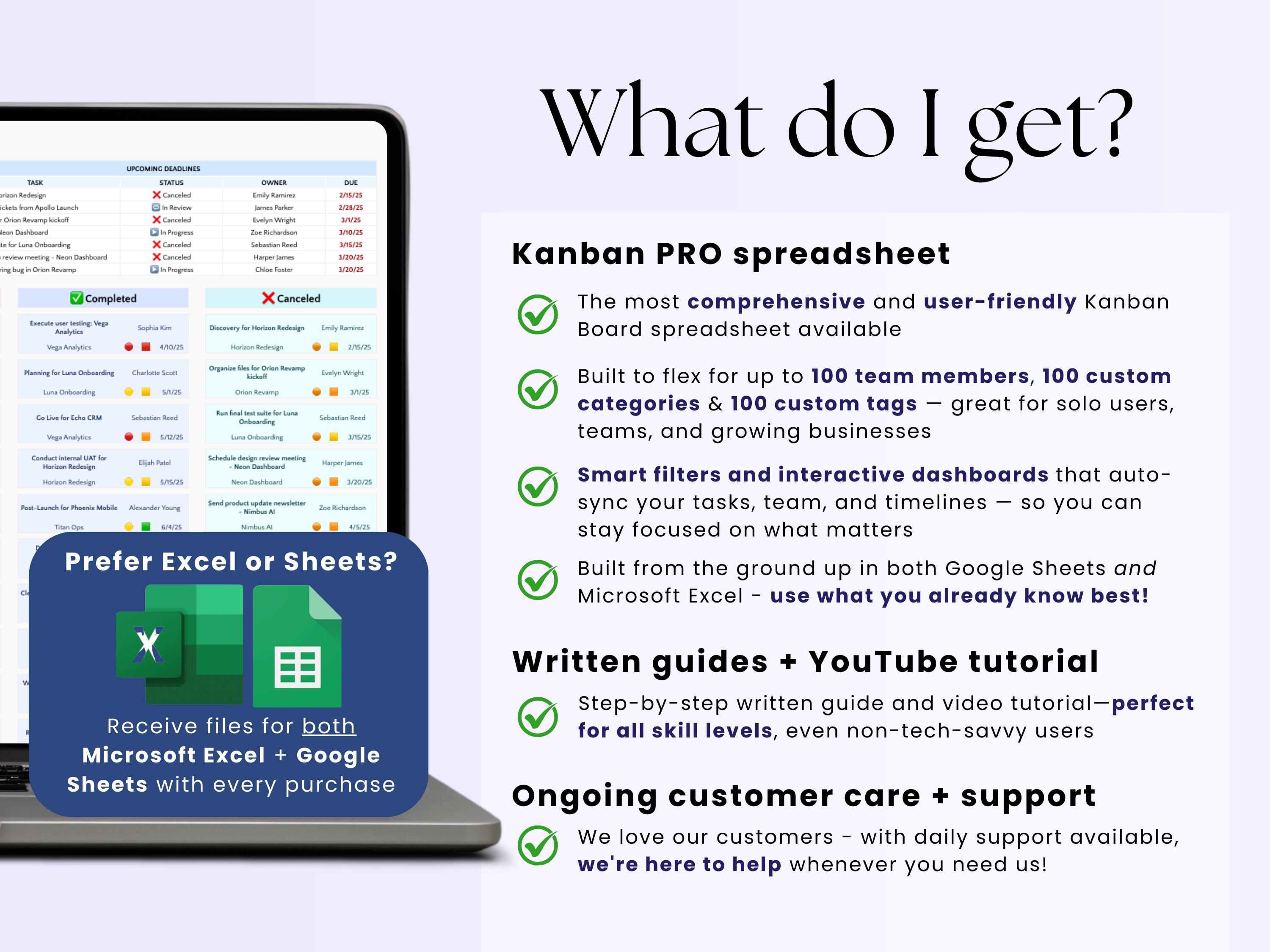 Kanban Board Spreadsheet Task Tracker Excel Project Management Planner ...