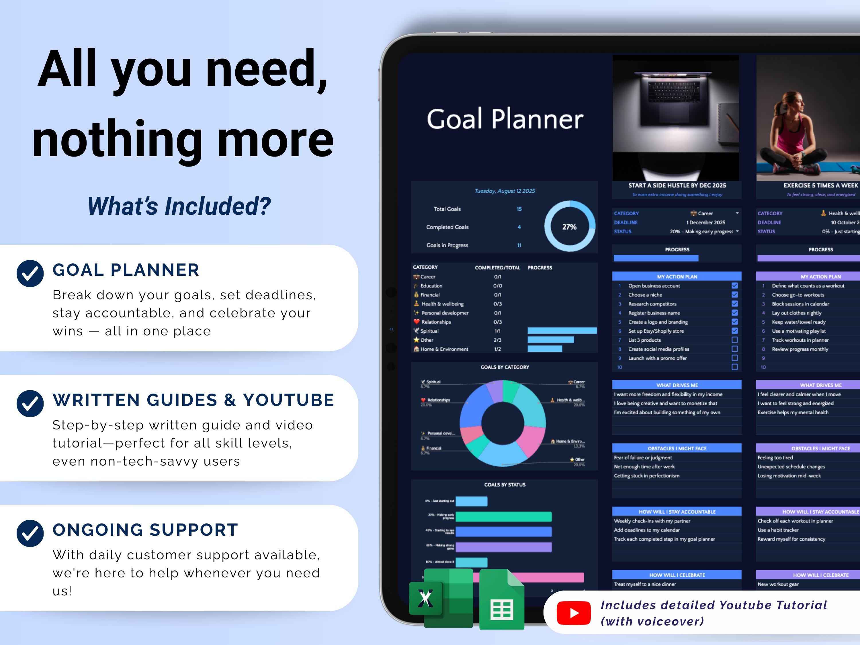 Goal Planner Spreadsheet Google Sheets Goal Tracker Excel SMART Goal ...