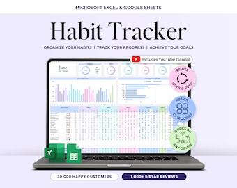 Habit Tracker Daily Weekly Monthly Spreadsheet 2026 Habit Tracking Template Goal Tracker Google Sheets ADHD Printable Habit Planner Excel