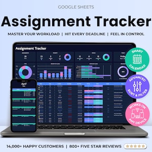 Foglio di calcolo per il monitoraggio dei compiti, Fogli Google, Planner digitale per studenti, Compiti, Esami, Valutazione, Calendario accademico e universitario, Piano di studio