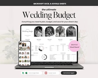 Wedding Budget Spreadsheet, Wedding Expense Tracker Excel, Vendor Organizer, Savings and Payment Log Google Sheets Template