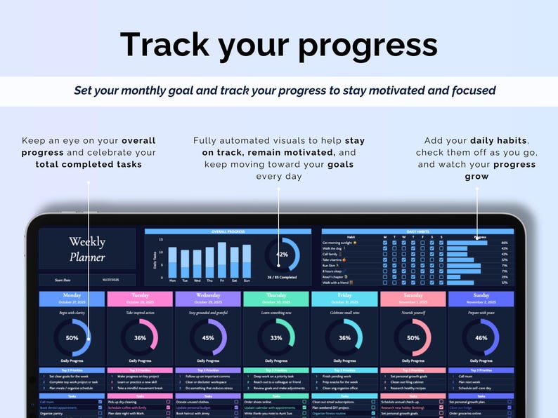 Weekly Planner Daily Task Tracker Spreadsheet Routine to Do List ...