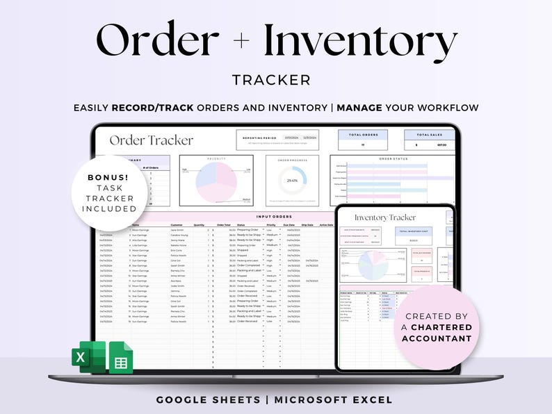 Inventory Order Tracker Spreadsheet, Product Tracking Template for ...