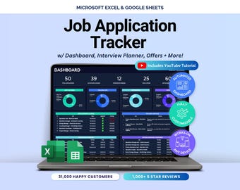Hoja de cálculo de seguimiento de solicitudes de empleo Seguimiento de búsqueda de empleo Seguimiento de entrevistas Seguimiento de ofertas de trabajo Plantilla de planificador de carrera Hojas de cálculo de Google Excel