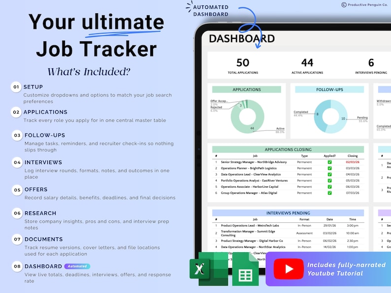 Job Application Tracker Spreadsheet Job Search Tracker Interview Tracker Job Offer Tracker Career Planner Template Google Sheets Excel image 2