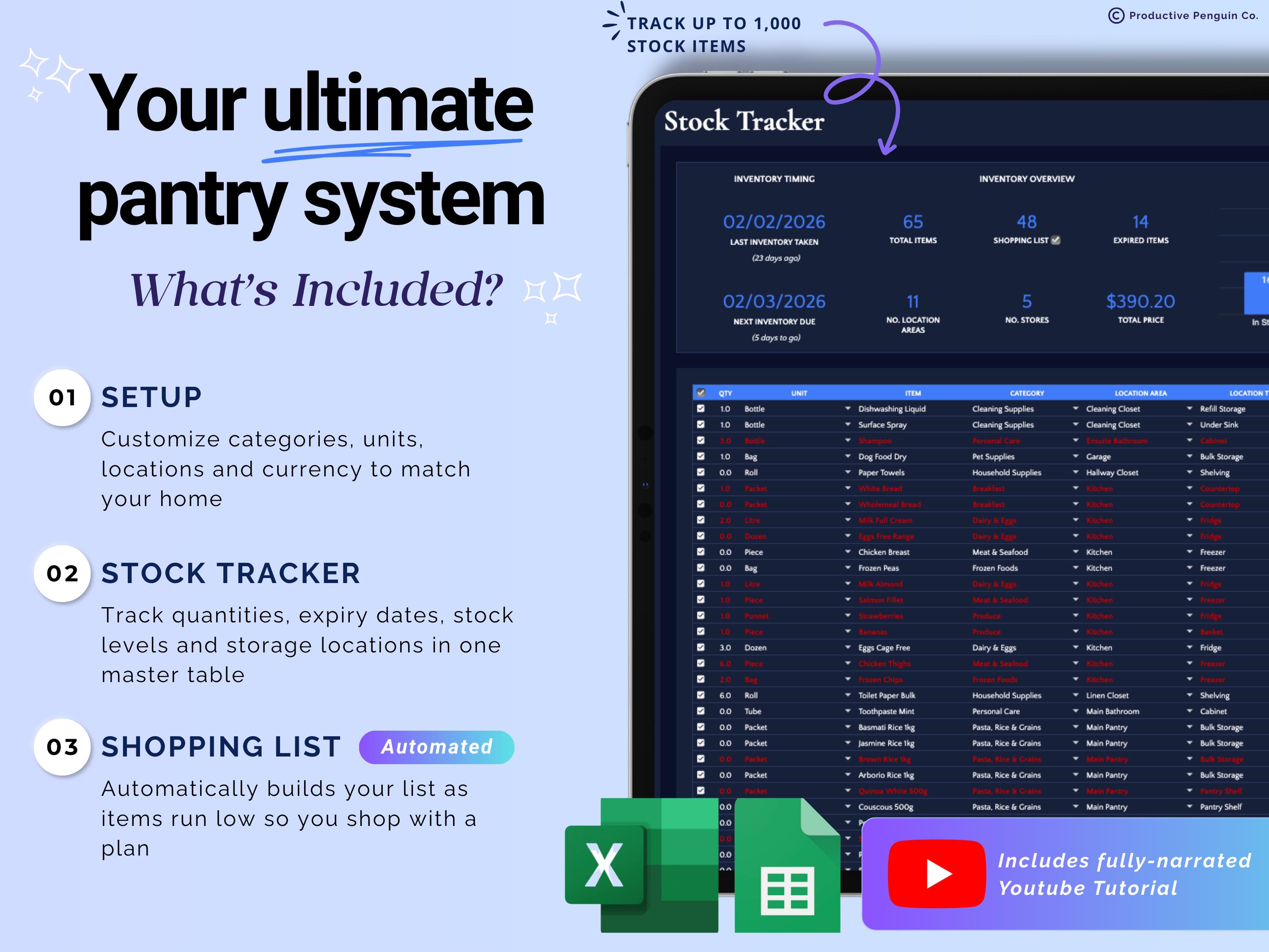 Pantry Inventory Tracker Spreadsheet Food Storage Freezer and Fridge ...