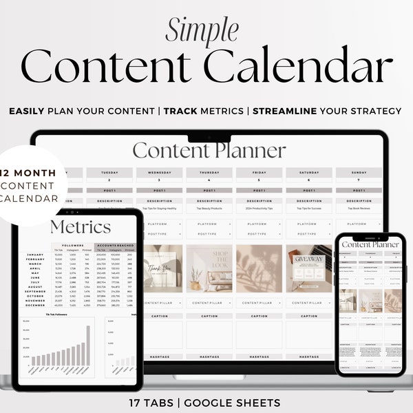 Google Sheets Content Calendar for Social Media, Yearly Content Planning Spreadsheet, Post Scheduler Template, Monthly Post Batch Content