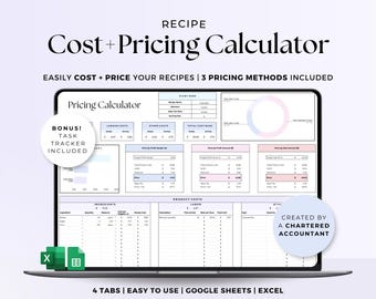 Easy Recipe Cost and Pricing Calculator, Food Business Costing Template, Bakery Pricing Tool Google Sheets, Ingredients Tracker Spreadsheet
