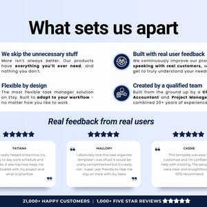 Puede incluir: Gr&aacute;fico azul y blanco con el texto "Qu&eacute; nos diferencia". El gr&aacute;fico destaca las caracter&iacute;sticas del producto, incluyendo comentarios de los usuarios y un equipo cualificado. Tambi&eacute;n se muestran testimonios de clientes y rese&ntilde;as de cinco estrellas.