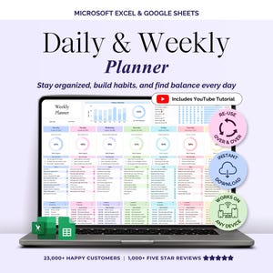 Weekly Planner Daily Task Tracker Spreadsheet Routine To Do List Template Habit Tracker Productivity Plan Goal Planner Google Sheets