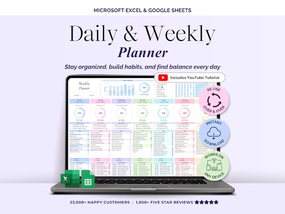 Weekly Planner Daily Task Tracker Spreadsheet Routine To Do List Template Habit Tracker Productivity Plan Goal Planner Google Sheets