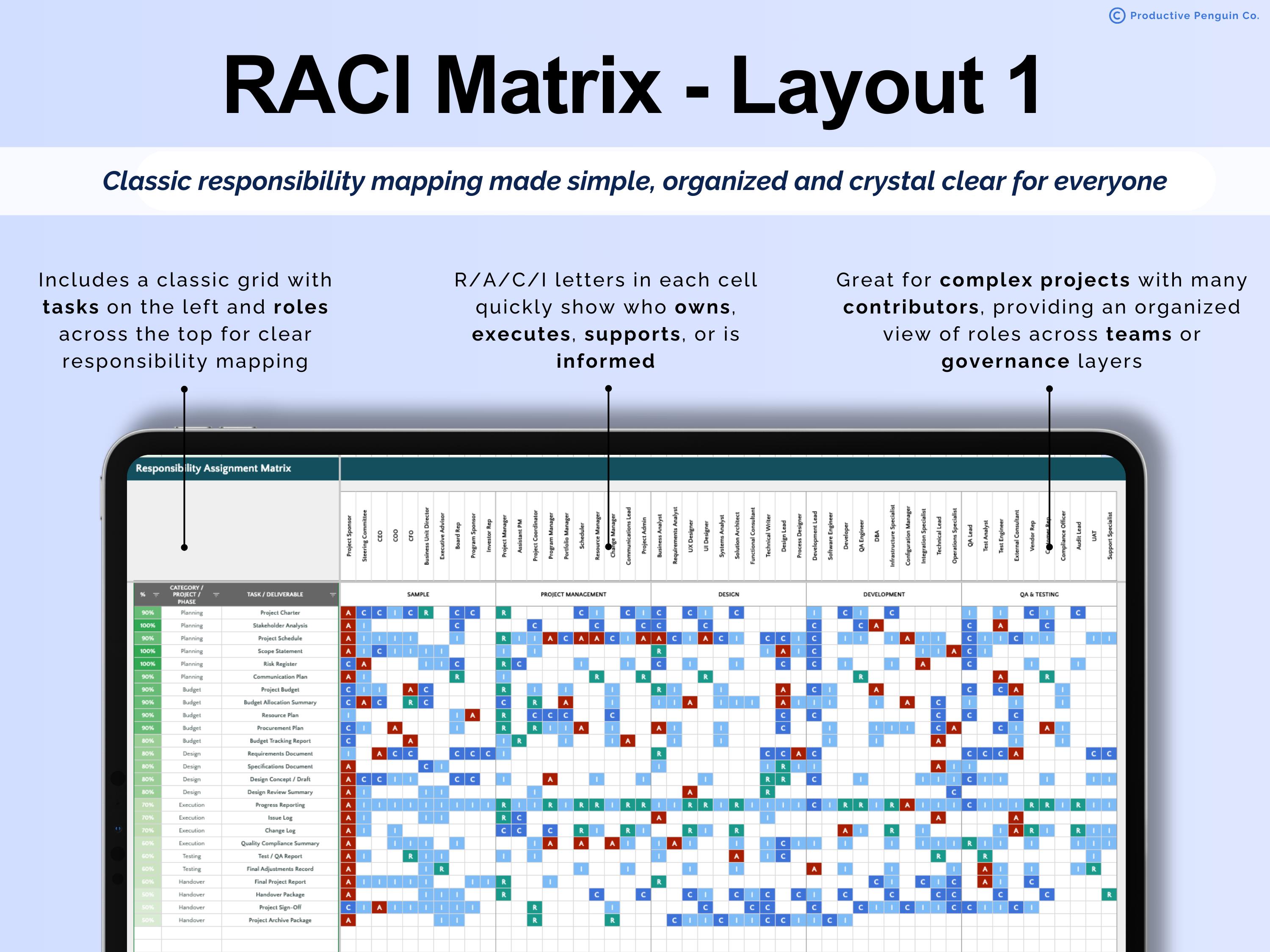 RACI Matrix Template Excel Project Management Roles and ...