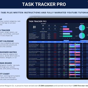 Puede incluir: Una aplicaci&oacute;n digital de gesti&oacute;n de tareas, "Task Tracker Pro", se muestra en una tableta. La interfaz presenta una combinaci&oacute;n de colores azul oscuro y verde azulado, con gr&aacute;ficos y tablas de datos. La pantalla muestra el texto "Task Tracker Pro".