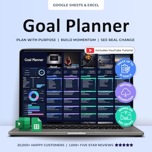 Doelplanner Spreadsheet Google Spreadsheets Goal Tracker Excel SMART-sjabloon voor doelen instellen Digitaal jaaroverzicht ADHD Nieuwjaarsresoluties