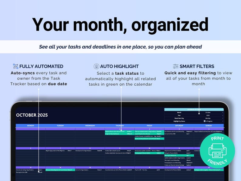 Excel Task Tracker Spreadsheet Task Priority Tracker Google Sheets To Do List Eisenhower Matrix Kanban Board Team Work Task Manager Calendar image 6