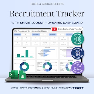 Recruitment Tracker Spreadsheet Hiring Tracker Excel Recruiting Planner Google Sheets Recruiter Job Applicant Tracking System ATS Tracker