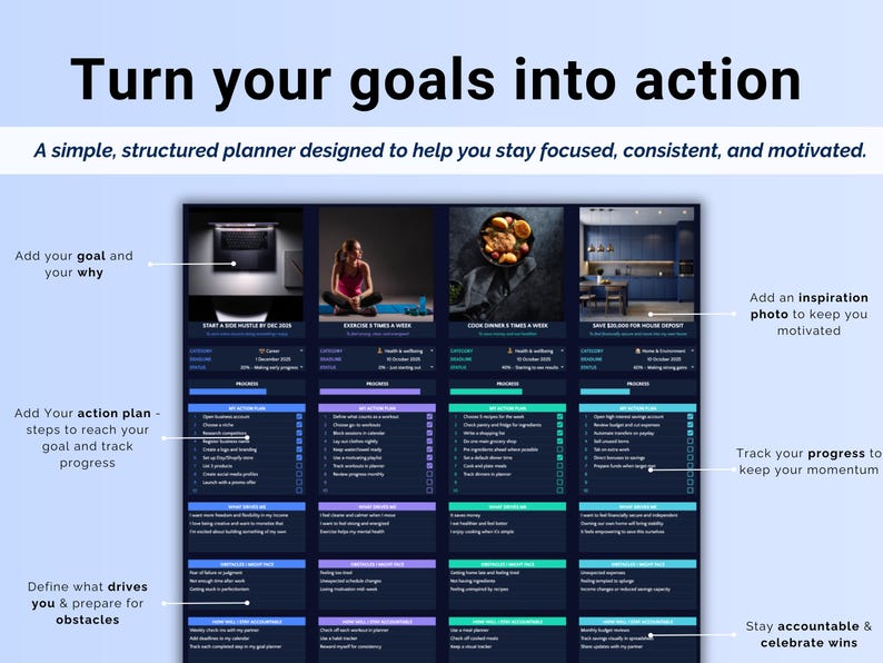 Goal Planner Spreadsheet Google Sheets Goal Tracker Excel SMART Goal ...
