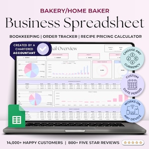 Home Baker Recept Kostprijscalculator Boekhouding Spreadsheet Excel, Business Planner Taartbestellingtracker, Bakkerijprijzen Google Spreadsheets