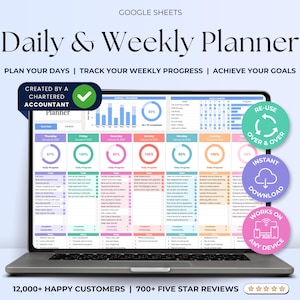 Weekly Planner Daily Task Tracker Spreadsheet Routine To Do List Template Habit Tracker Productivity Plan Goal Planner Google Sheets