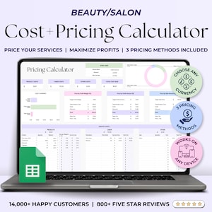 Cost Pricing Calculator for Beauty Business, Google Sheets Service Profit Tracker, Lash Nail Tech, Makeup Artist, Esthetician, Hairdresser
