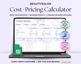 Cost Pricing Calculator for Beauty Business, Google Sheets Service Profit Tracker, Lash Nail Tech, Makeup Artist, Esthetician, Hairdresser