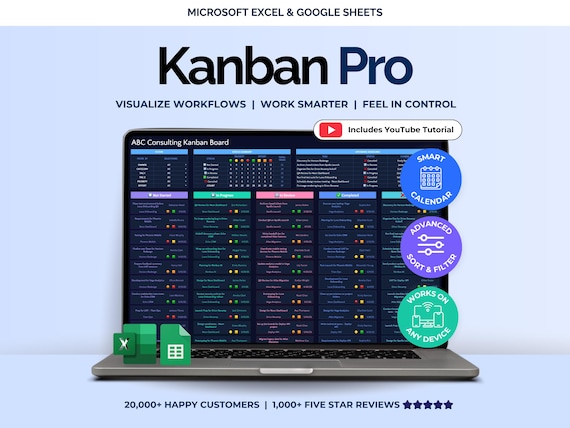 Kanban Board Spreadsheet Task Tracker Excel Project Management Planner Google Sheets Team Task Planner Small Business Kanban Project Tracker