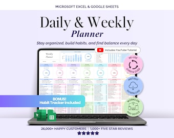 Planner settimanale, Tracker delle attività giornaliere, Foglio di calcolo, Routine, Elenco delle cose da fare, Modello di Tracker delle abitudini, Piano di produttività, Planner degli obiettivi, Fogli Google