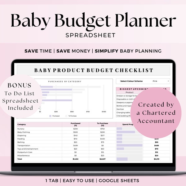 Baby Budget Planner Spreadsheet, Baby Product Shopping List, Pregnancy Financial Planning Google Sheets, Newborn Preparation Checklist