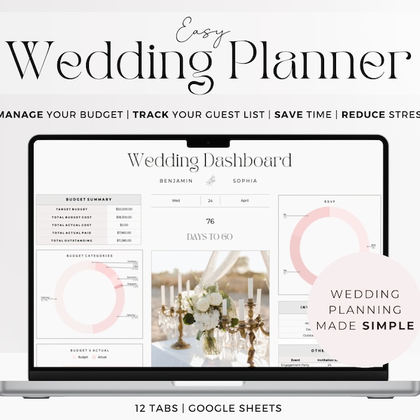 Ultimate Wedding Planner Spreadsheet Google Sheets, Digital Wedding Planner Template, Wedding Planning Template, Wedding Budget Expenses