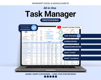 Rastreador de tareas de Excel Hoja de cálculo Prioridad de tareas Lista de tareas por hacer Hojas de cálculo de Google Matriz de Eisenhower Tablero Kanban Administrador de equipo Calendario Diagrama de Gantt