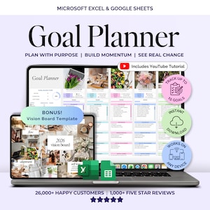 Doelplanner-spreadsheet Google Spreadsheets Doeltrackersjabloon 2026 Nieuwjaarsresoluties Jaarlijkse digitale doeltrackingsjabloon Vision Board