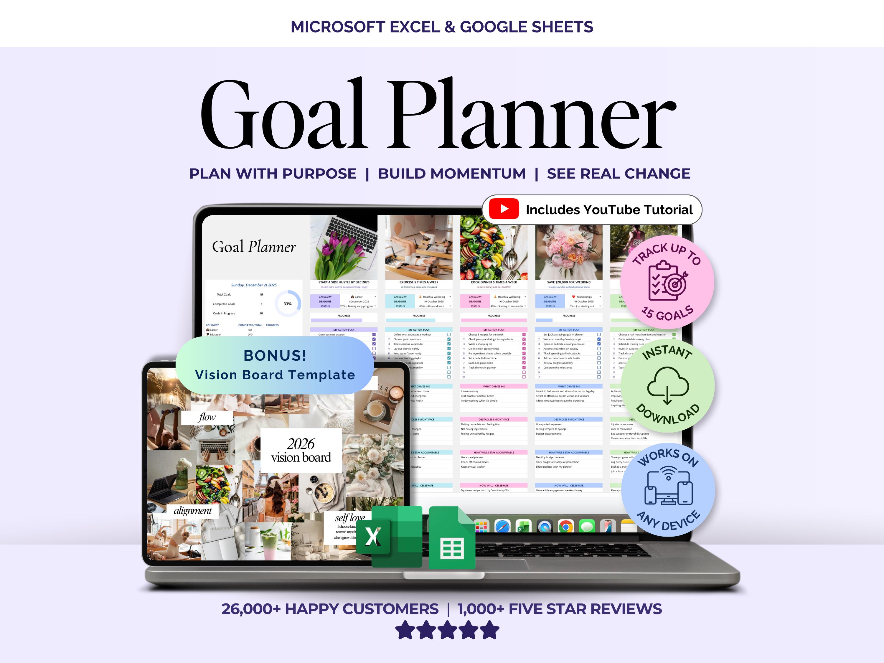 Goal Planner Spreadsheet Google Sheets Goal Tracker Template 2026 New ...