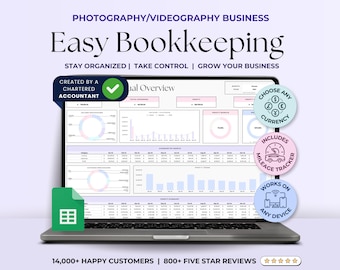 Easy Bookkeeping Spreadsheet Template for Photographer Videographer Business, Google Sheets Income Expense Tracker, Photograph Videograph