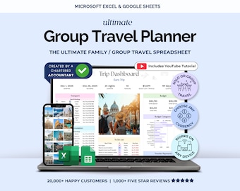 Travel Planner Google Sheets Family Group Travel Budget Spreadsheet Excel Holiday Organizer Travel Itinerary Vacation Planner Packing List