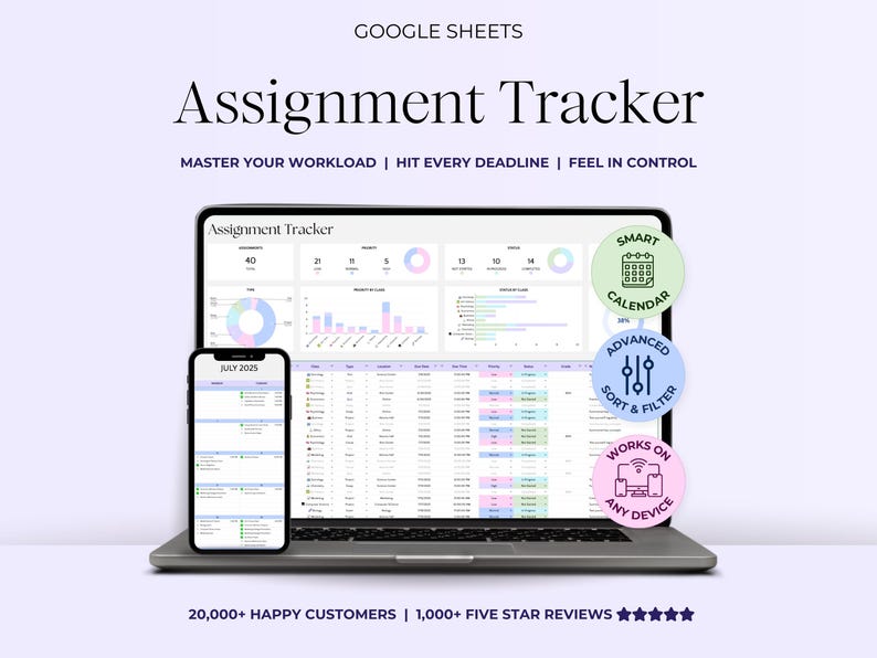 Assignment Tracker Google Sheets Student Planner Spreadsheet Homework ...