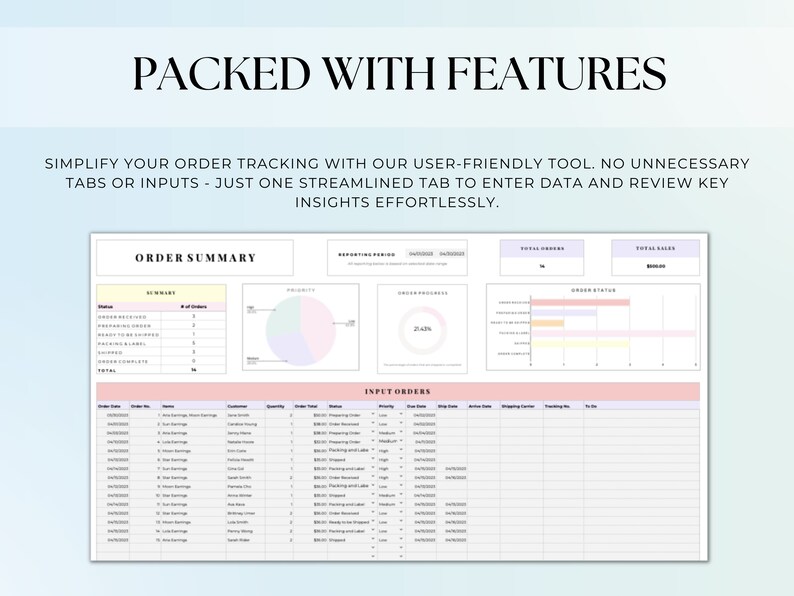 Order Tracker Spreadsheet, Small Business Order Manager Google Sheets