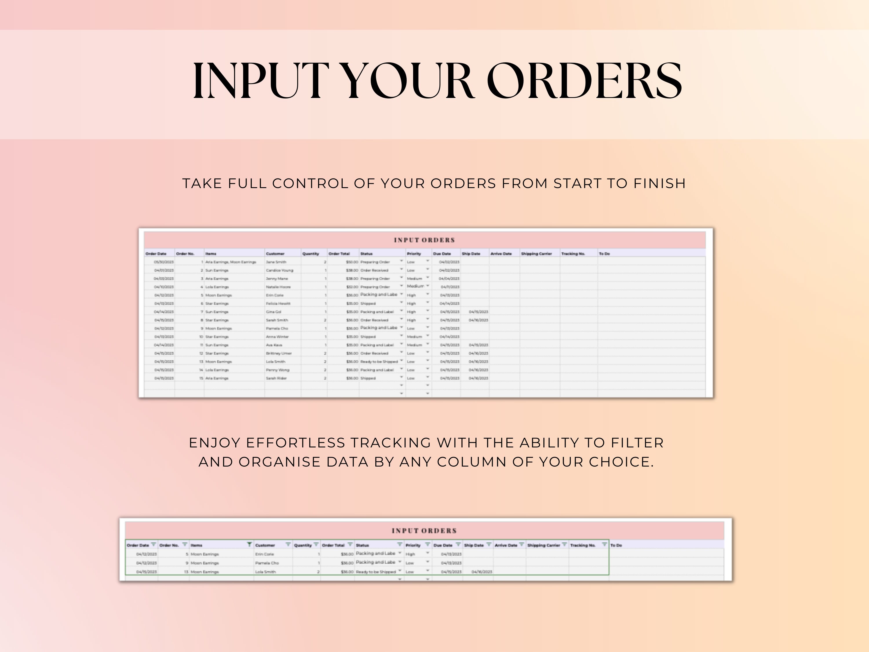 Order Tracker Spreadsheet, Small Business Order Manager Google Sheets